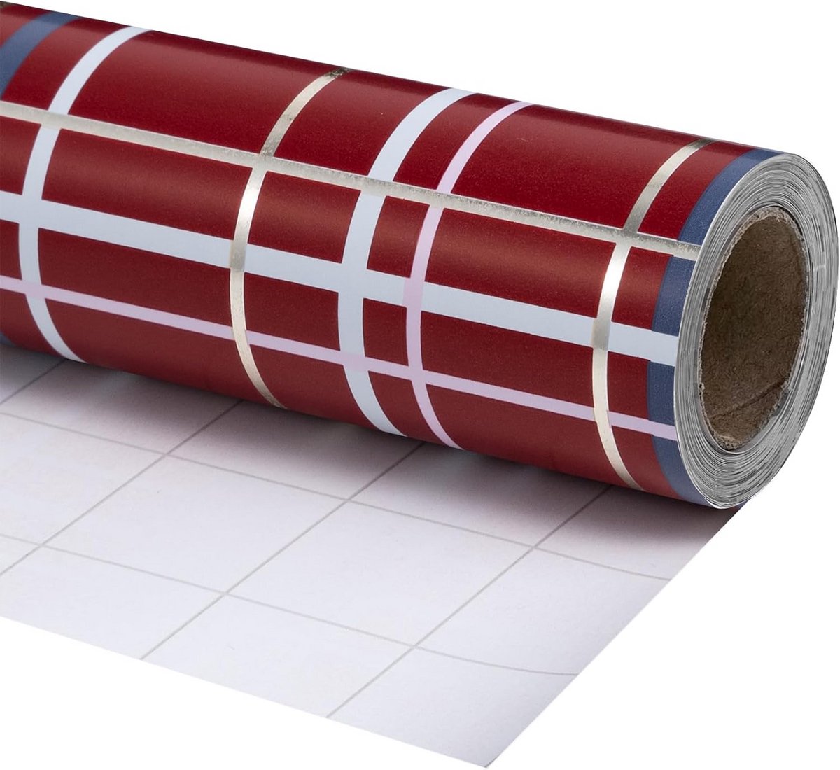 Omkeerbaar Kerst Inpakpapier - Buffalo Plaid en Effen Rood