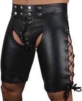 Erotische Korte Broek - Kunstleer - Zwart - BDSM - Open billen - Sexy - Veters