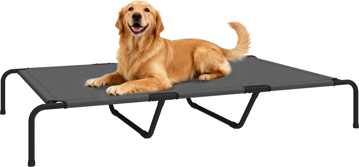 Pawhut Verhoogd Hondenbed-Staal, Textilene-152L x 94B x 23H cm-Grijs