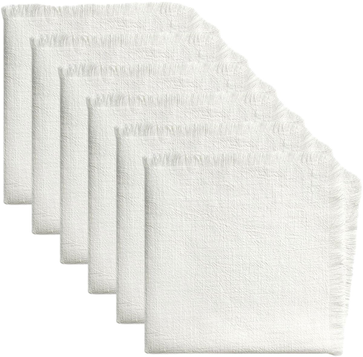 Gigicial Cotton Dinner Napkins - Linen Napkins - Hand-Finished Fringed Edges / 6 Pieces - For Weddings And Parties White