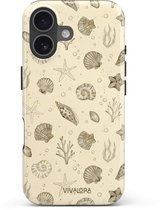 VivaLora Tough Étui Téléphone iPhone 17 avec MagSafe - Ocean Bliss Print - 2-en-1 Phone Case - Hard Case & Siliconen Back - Extra Protection - Shockproof - Coquillages, Étoiles de Mer, Thema Mer - Beige/Écru/Brun
