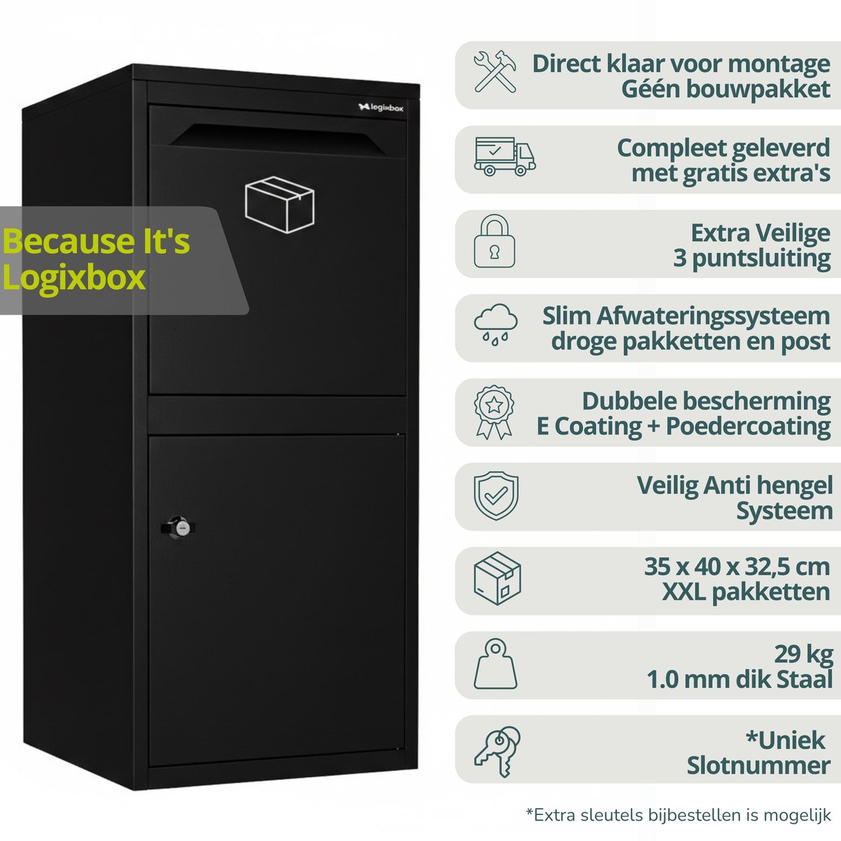 Logixbox - Pakketbrievenbus - Pakketbox Frontbox Deluxe - GRATIS Accessoires -- Géén Bouwpakket -- zwart