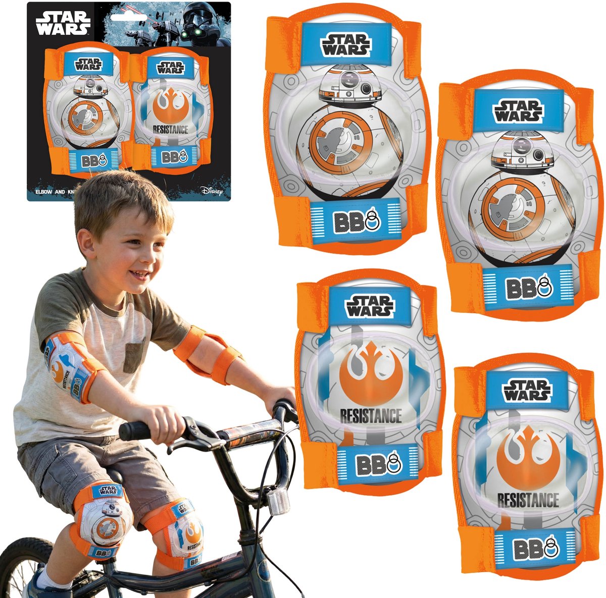 STAR WARS BB8 Knie en elleboogbeschermers voor kinderen voor fietsen, steps en rolschaatsen