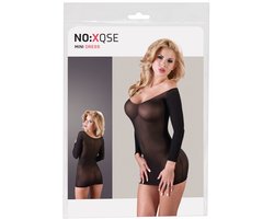Mandy Mystery Lingerie – Spannende Mini Jurk met Lange mouwen en Licht Transparant voor Ultieme Verleiding – One Size - Zwart