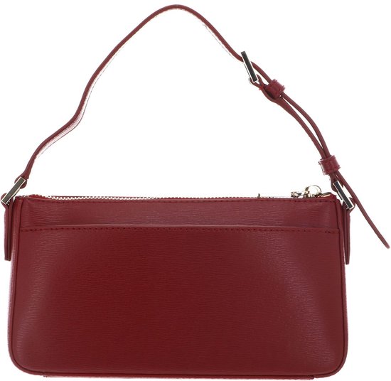 Rode DKNY handtas met een ritssluiting en een open vak aan de voorkant.