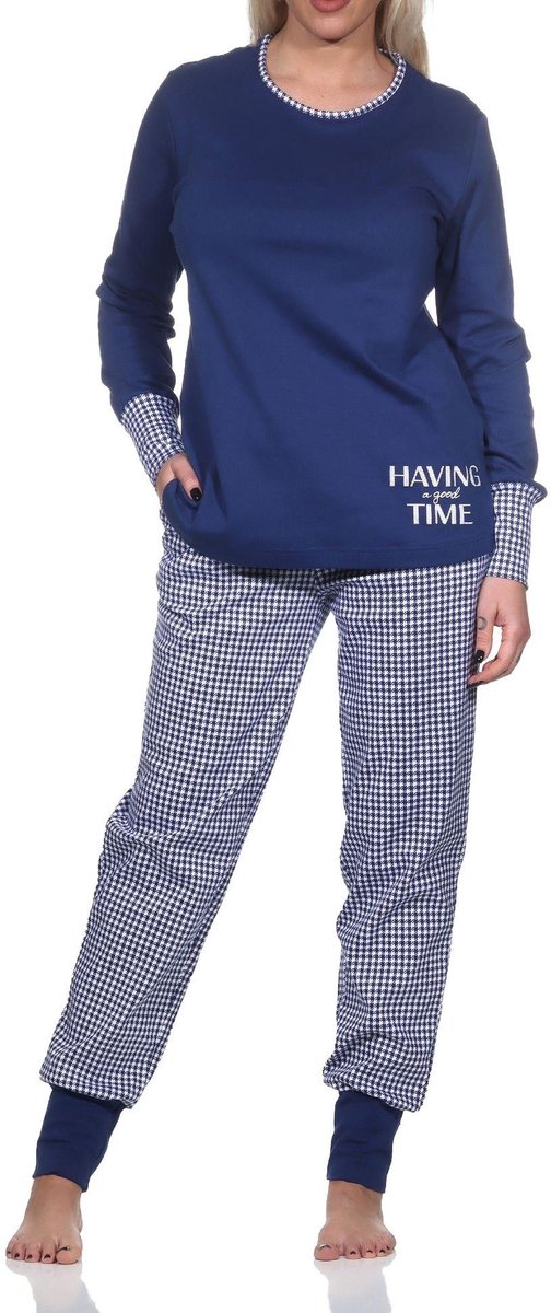 Normann dames pyjama met manchetten in casual look in aaibare interlock kwaliteit marine