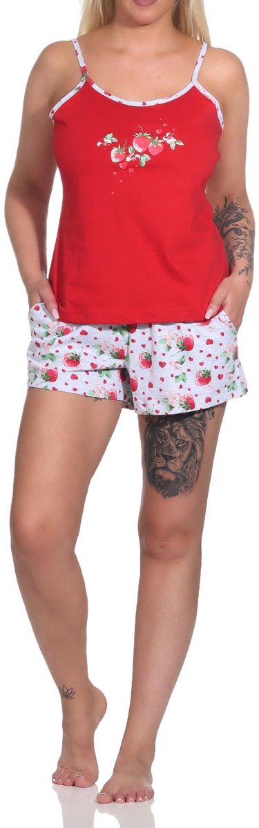 Normann Schattige dames mouwloze pyjamabroek met spaghettibandjes en aardbeienmotief rot