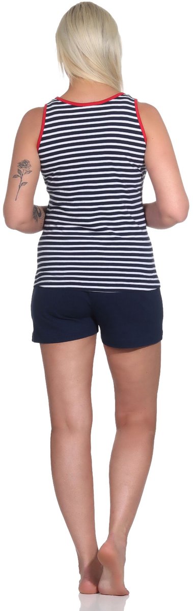 Normann Maritieme mouwloze damespyjama shorty met vuurtorenmotief - ook in oversizes marine