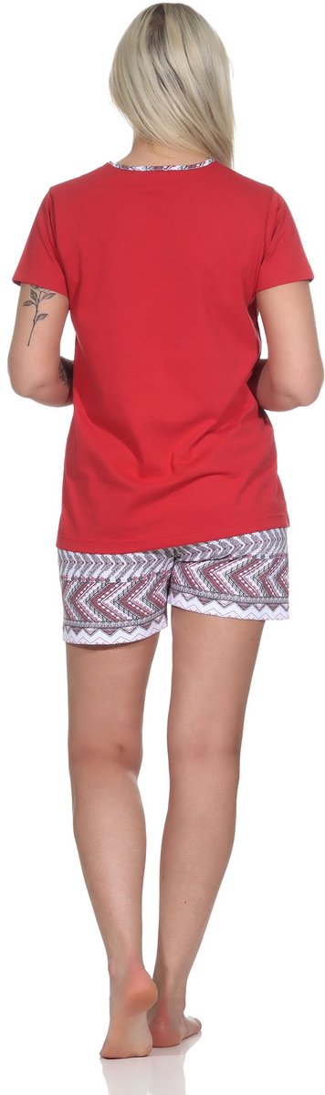 Normann Speelse korte damespyjama, pyjama met korte mouwen in etnische stijl rot