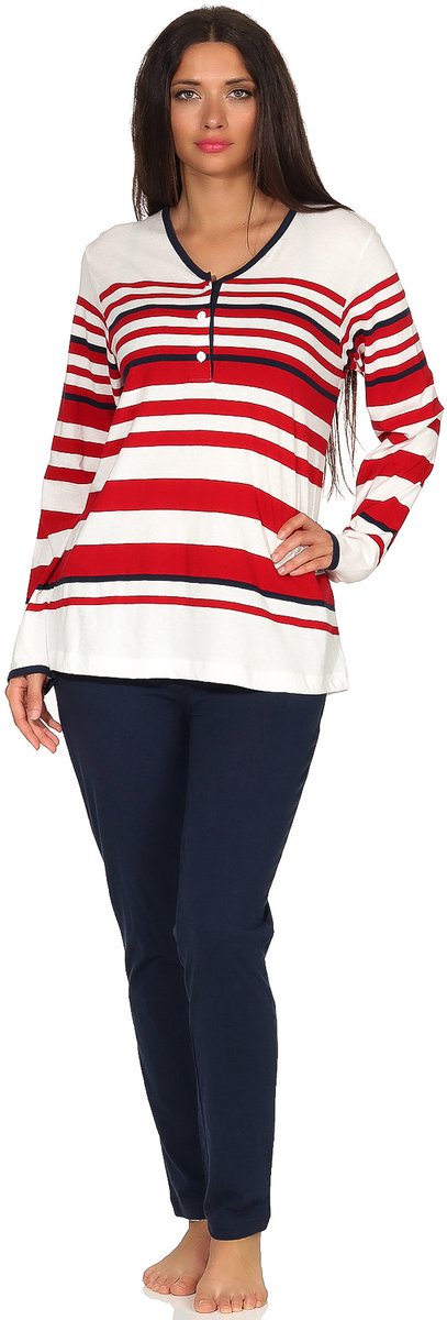 Normann Maritieme pyjama voor dames met lange mouwen in gestreepte uitvoering en met knoopsluiting rot
