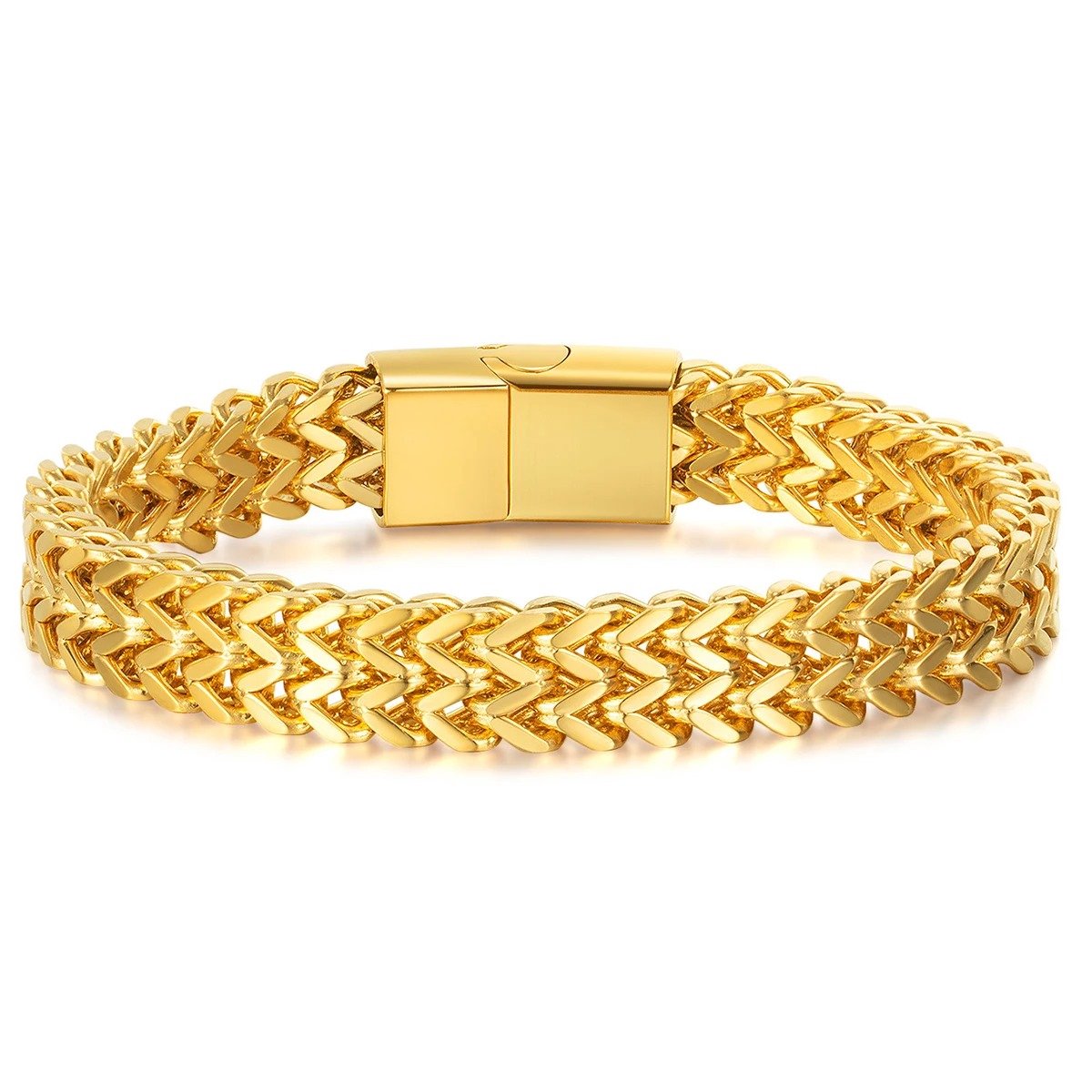 WiseGoods Luxe RVS Heren Armband - Schakelarmband - Armbanden Man - Armbandje Met Veilige Sluiting - Sieraden - Cadeau - Goud 19CM