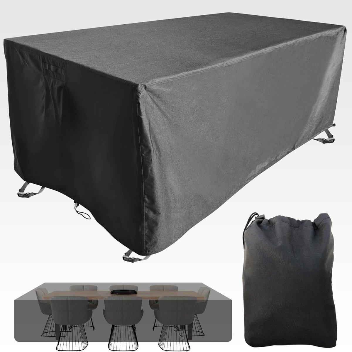 Famanu Premium hoes voor buitenmeubels: Duurzame en waterdichte stof met PVC-coating. Dik, duurzaam, ideaal voor tafel, loungeset, meubels, patio. Beschermzeil. (235x160x70cm) Zwart