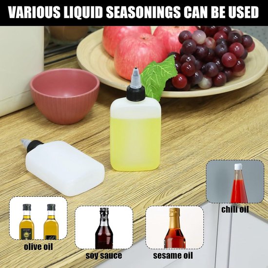 Kruiderij knijpflessen set van 2 - Navulbare dressing dispenser flessen voor sauzen en olie - Keuken accessoire voor koken - Lekbestendig en handig in gebruik — afbeelding 2