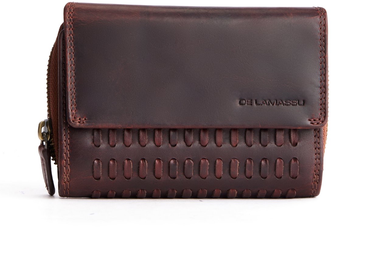 DE LAMASSU® (Nova) damesportemonnee van premium echt leer met RFID-bescherming – handgevlochten portemonnee met 16 kaartvakken, muntvak & biljetvak – luxe leren portemonnee in vintage look
