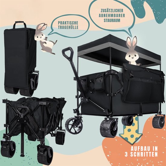 SAVI® Bolderkap Opvouwbaar Luchtbanden - Bolderkar - Bolderkar Opvouwbaar - Zwart - ‎90cm x 50cm x 100cm — afbeelding 4
