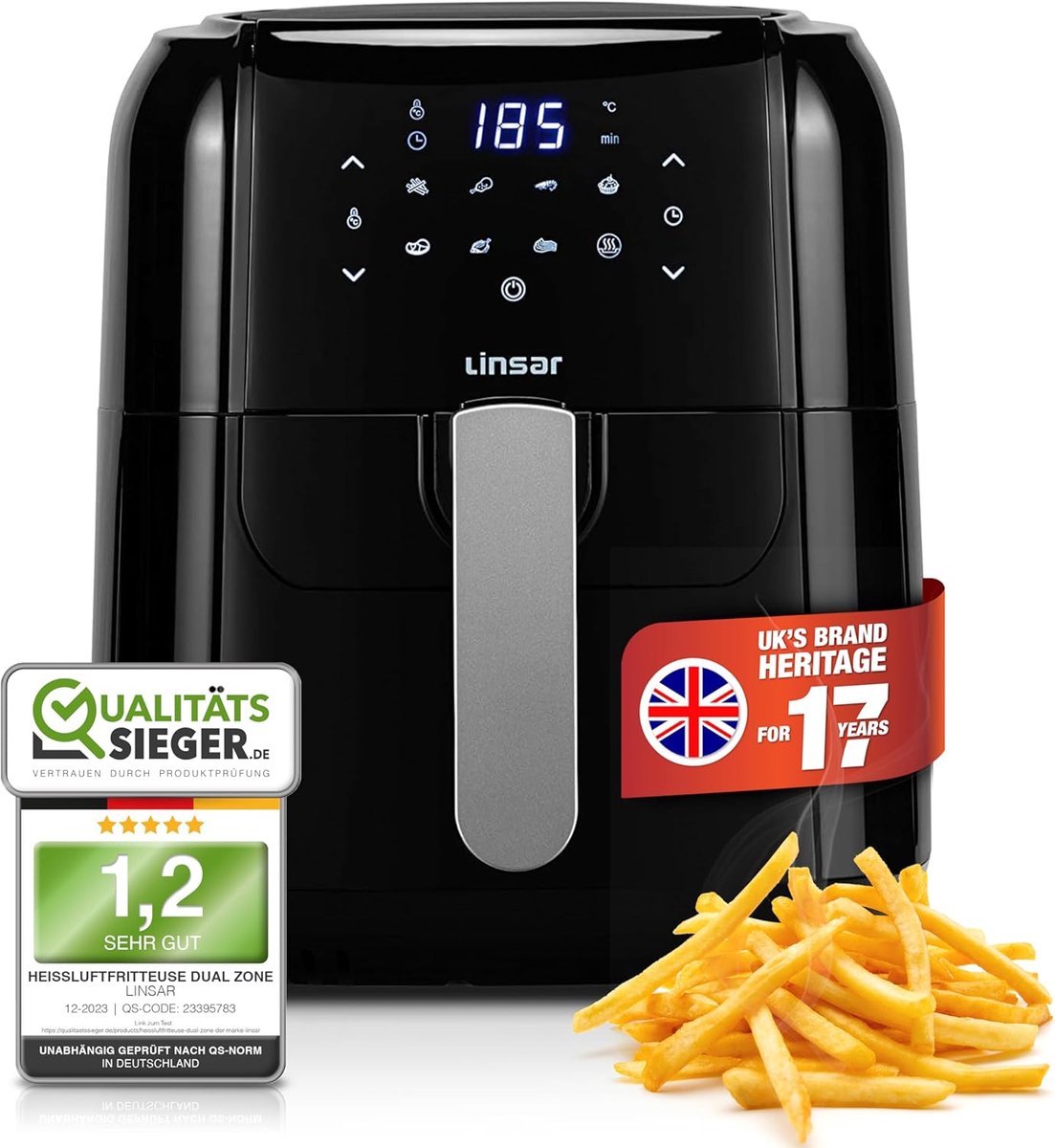 Heteluchtfriteuse - Airfryer - Snel en gezond koken - 55L capaciteit timer warmhoudfunctie - 33x27x33 cm - Zwart