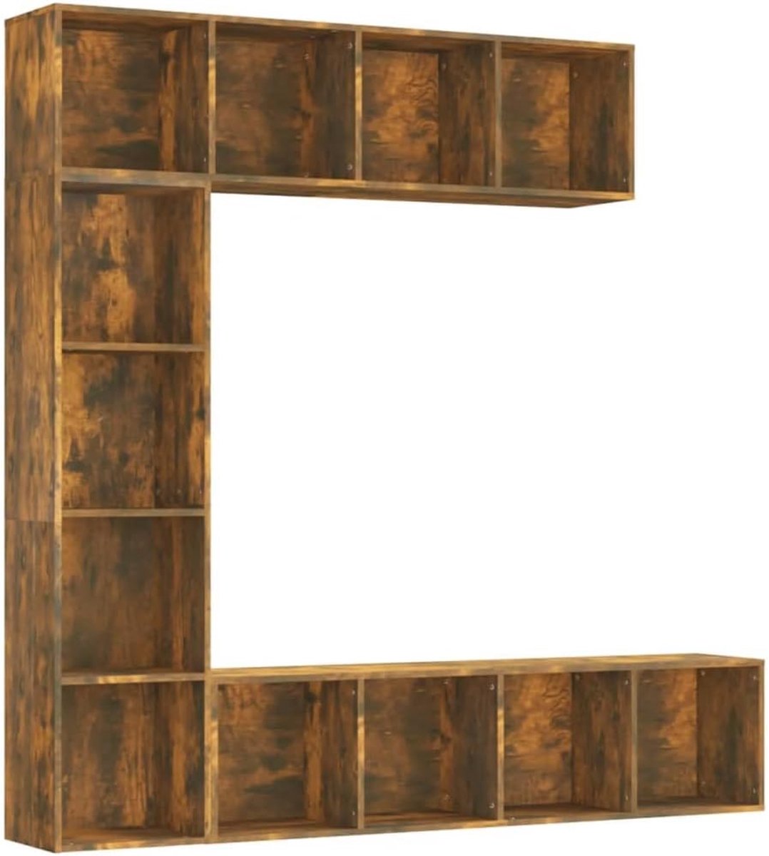 Boekenkast TV meubel - Opbergkast Set - Woonkamer Inrichting - Krasbestendig Oppervlak - 180x30x180 cm - Gerookt eiken