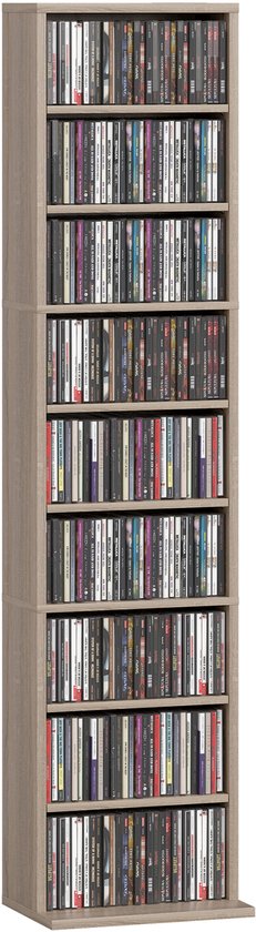 HOMCOM-CD-opbergkast - Spaanplaat - 33x24x140cm - Natuurlijk hout