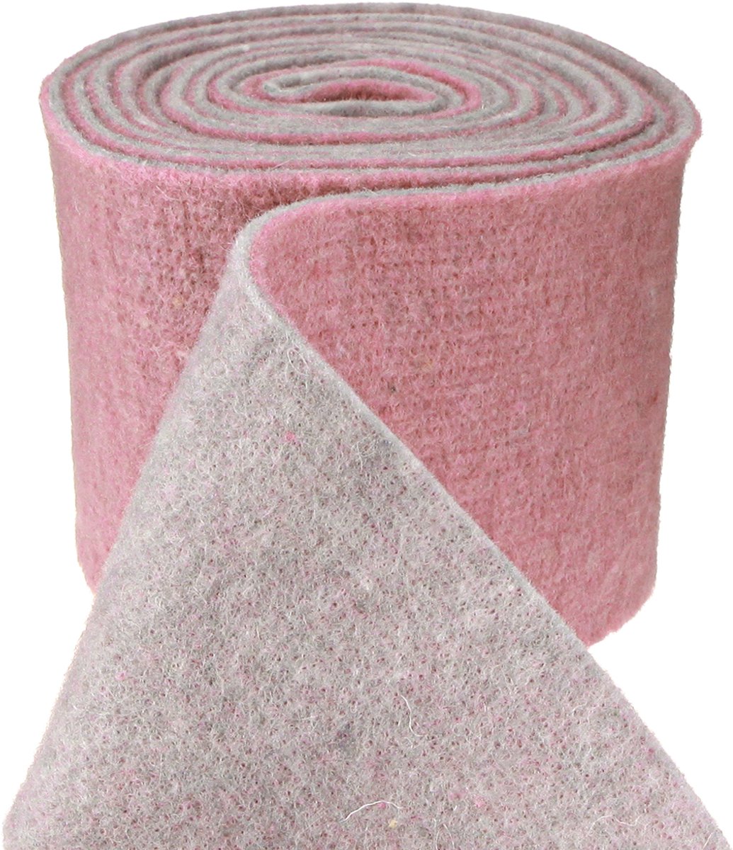 Vilten lint, potlint tweekleurig oudroze/grijs 15cm 5m