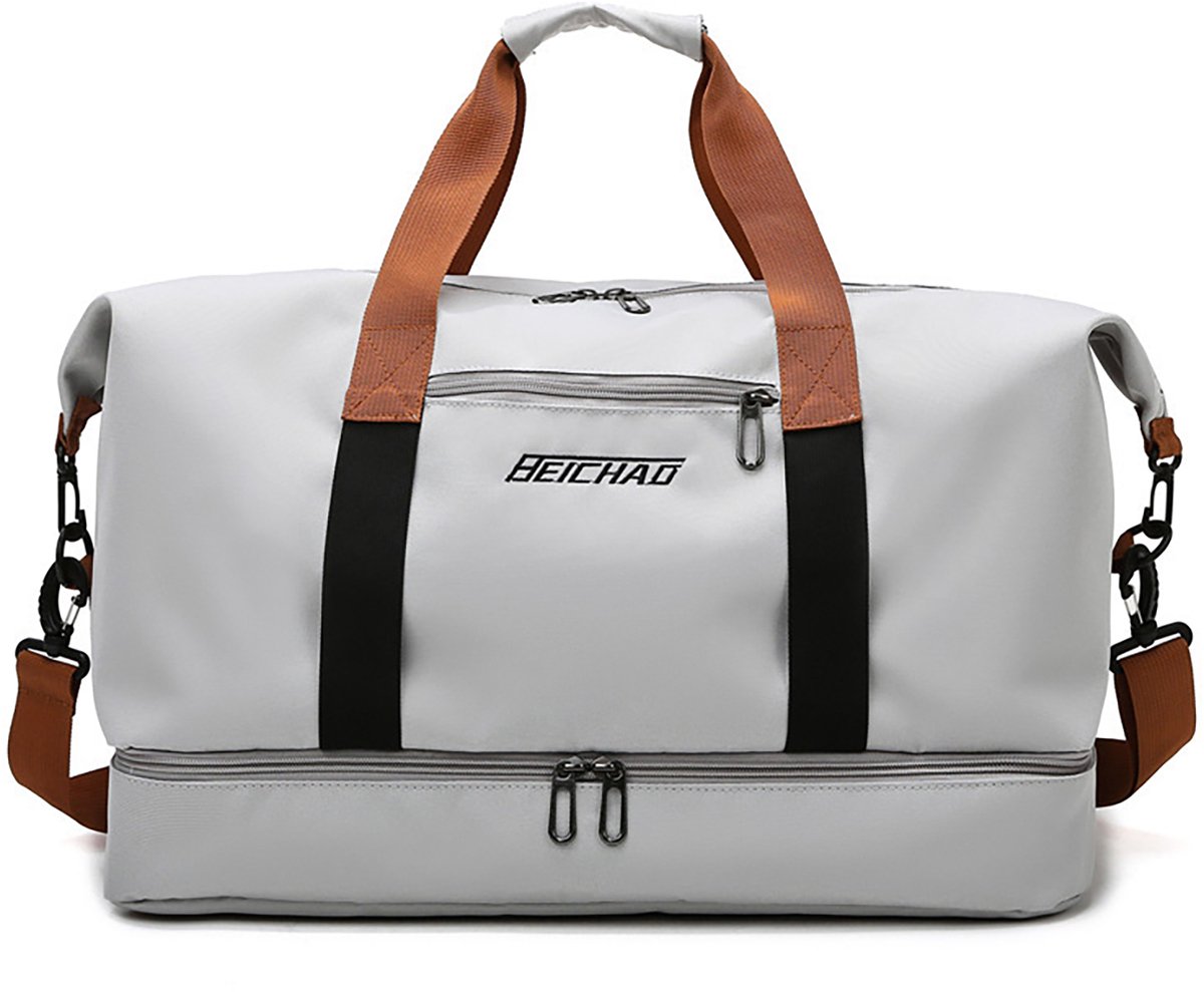 Weekendtas Handbagagetas lichtgrijs- Reistas Sporttas - 30L - Met schoenenvak en nat-droog scheiding