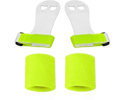 Turnleertjes Bailie Groen maat 2/M (1 paar) met Korte Groene Polsbanden (1 paar) Turnen Gymnastiek Beginners Leertjes Grips Turnen Gymnastiek Crossfit Leer Bescherming Handen Brug Rekstok Ringen