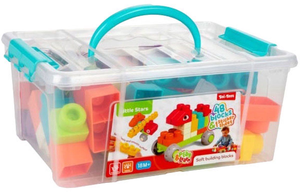 Magic Soft Building Blocks - 48 zachte bouwblokken set - inclusief sticker sheets - creatief en educatief speelgoed - stimuleert motoriek en fantasie - veilige en zachte materialen - stevige hersluitbare opbergdoos - ideaal voor jonge bouwers