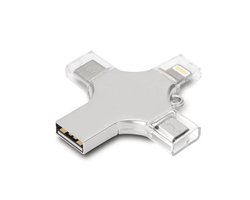 QTTVBTNA -4 in 1 Flash Drive / 128GB / Zilver / USB Opslag / USB Stick / Externe Geheugen voor smartphones tablets Lightning Android / USB-C / USB. 3.0