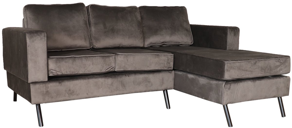 Hoekbank design Venna 200cm donkergrijs velvet loungebank zowel links als rechts bankstel hoeksalon zetel