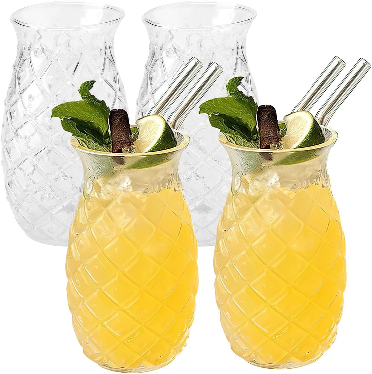 Ananas cocktailglazen - Sapglazen longdrinkglazen - Feestelijke drankjes serveren - Uniek ananas reliëf design - 480 ml inhoud - Transparant