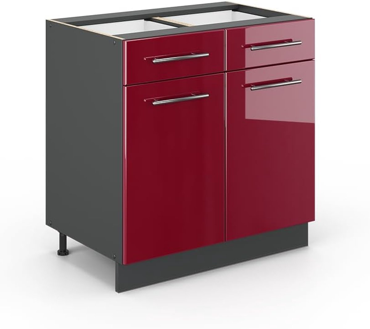 Keukenonderkast - Keukenmodule kast - Keukenopslag - Softclose scharnieren - 80 cm breed - Bordeauxrood hoogglans