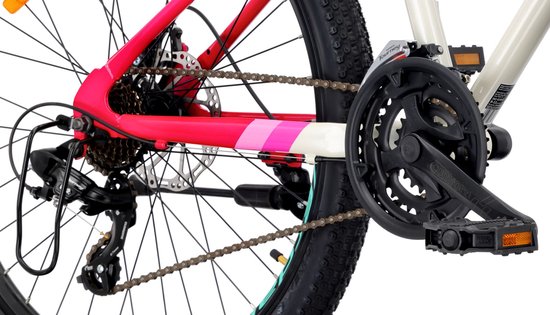 VERDANT CALIX Mountainbike 26", MTB-fiets voor dames en heren, fiets 6 inch - vering, schijfremmen, 21 versnellingen - Wit-Roze-Mintgroen van Verdant — afbeelding 2
