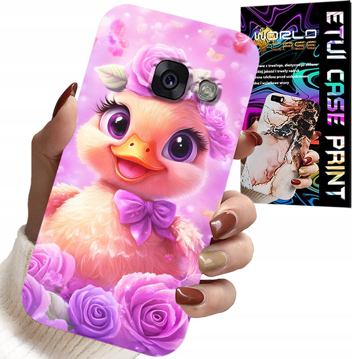 HOESJE VOOR SAMSUNG A5 2017 - SCHATTIG EENDJE OP EEN ROZE ACHTERGROND