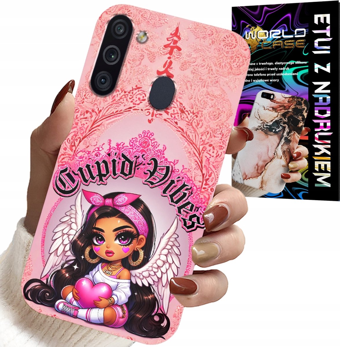 HOESJE VOOR SAMSUNG GALAXY A21 - CUPID VIBES MET EEN SCHATTIGE ENGEL OP DE ACHTERKANT