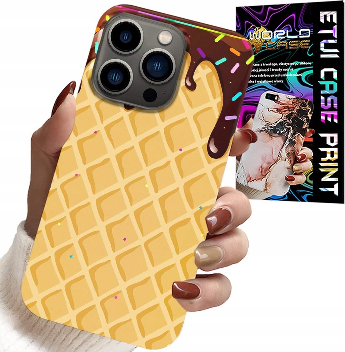 HOESJE VOOR IPHONE 16 PRO - MET EEN WAFELMOTIF EN CHOCOLADELAAG