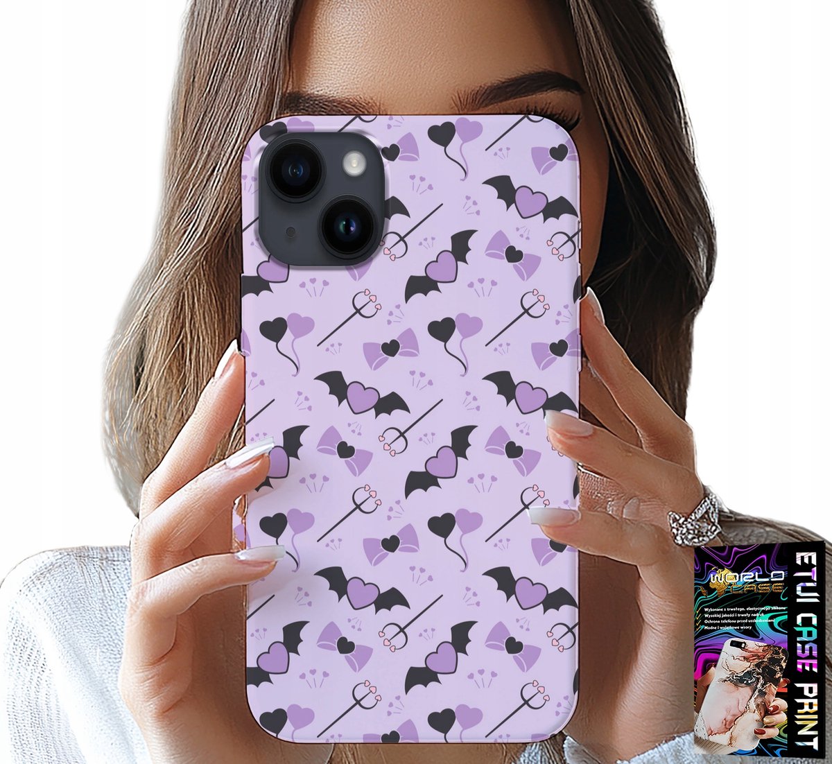 iPhone 15 hoesje - Modieuze patronen: vork, hartjes, kommen