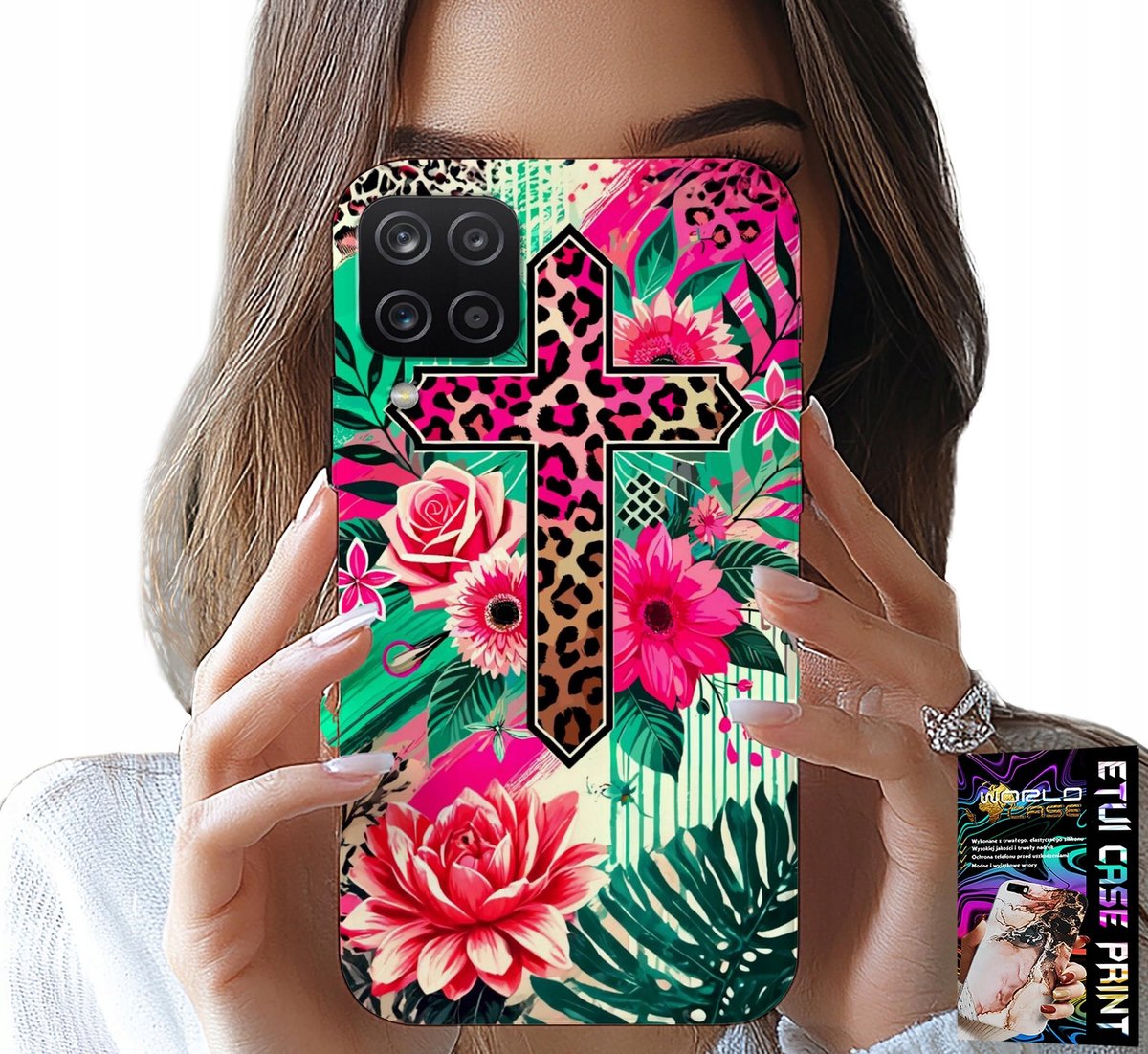HOESJE VOOR SAMSUNG A12 / M12 - KRUIS, ROOS, CHRISTELIJKHEID, JEZUS ACHTERKANT