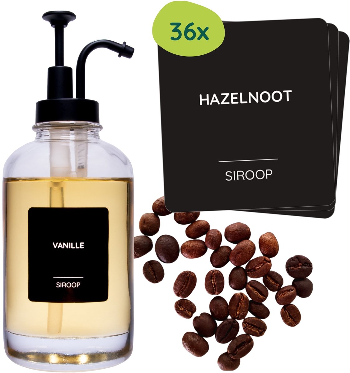 Keuken labels koffiesiroop & koffie - Voorraad etiketten - Zwart