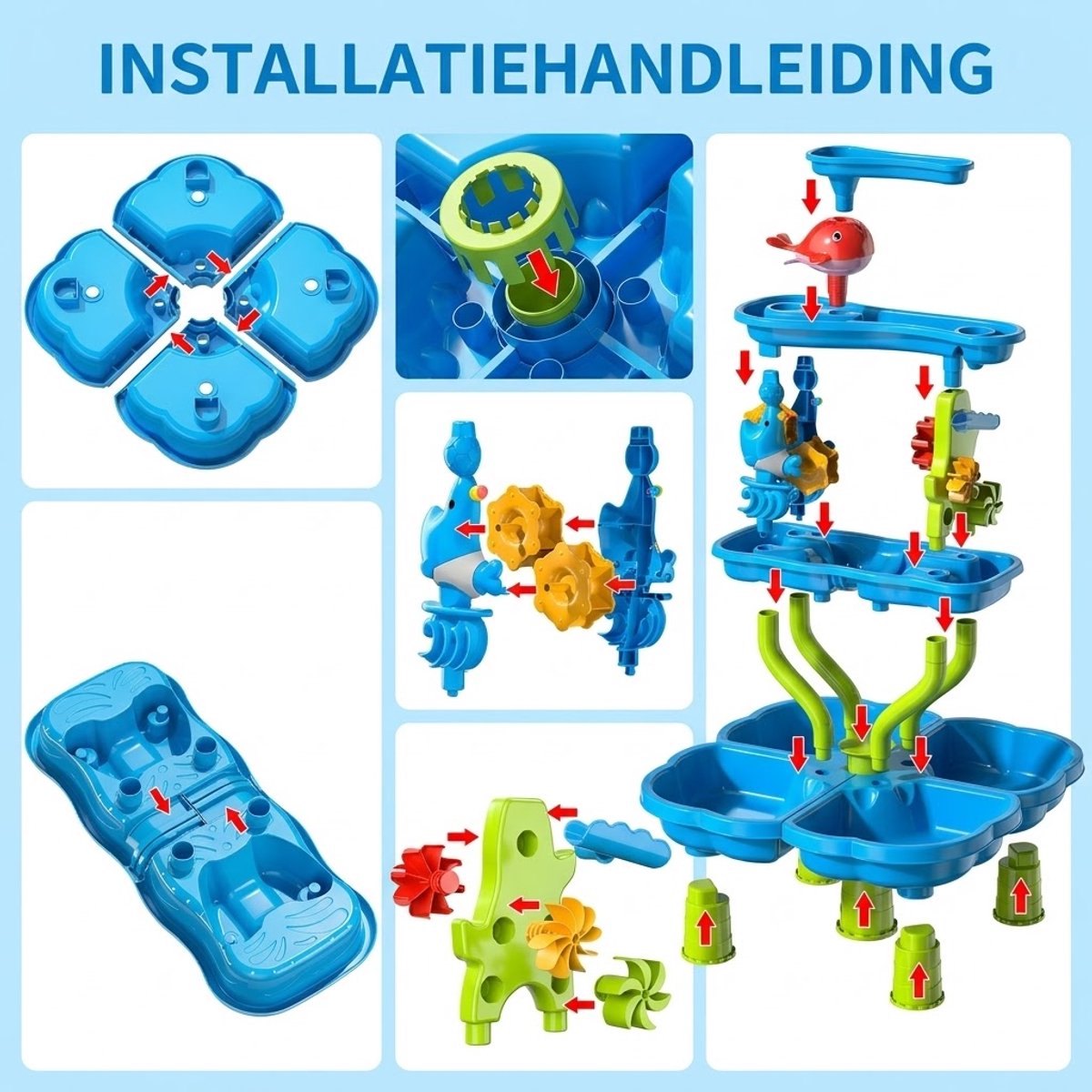Zand- en Watertafel met Waterval – Speeltafel Kinderen – 4 Laags Waterbaan met Accessoires – Educatief Buitenspeelgoed — afbeelding 8