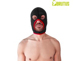 Brutus - Neoprene Face Fucker Hood - Met Oogopeningen - Zwart/Rood