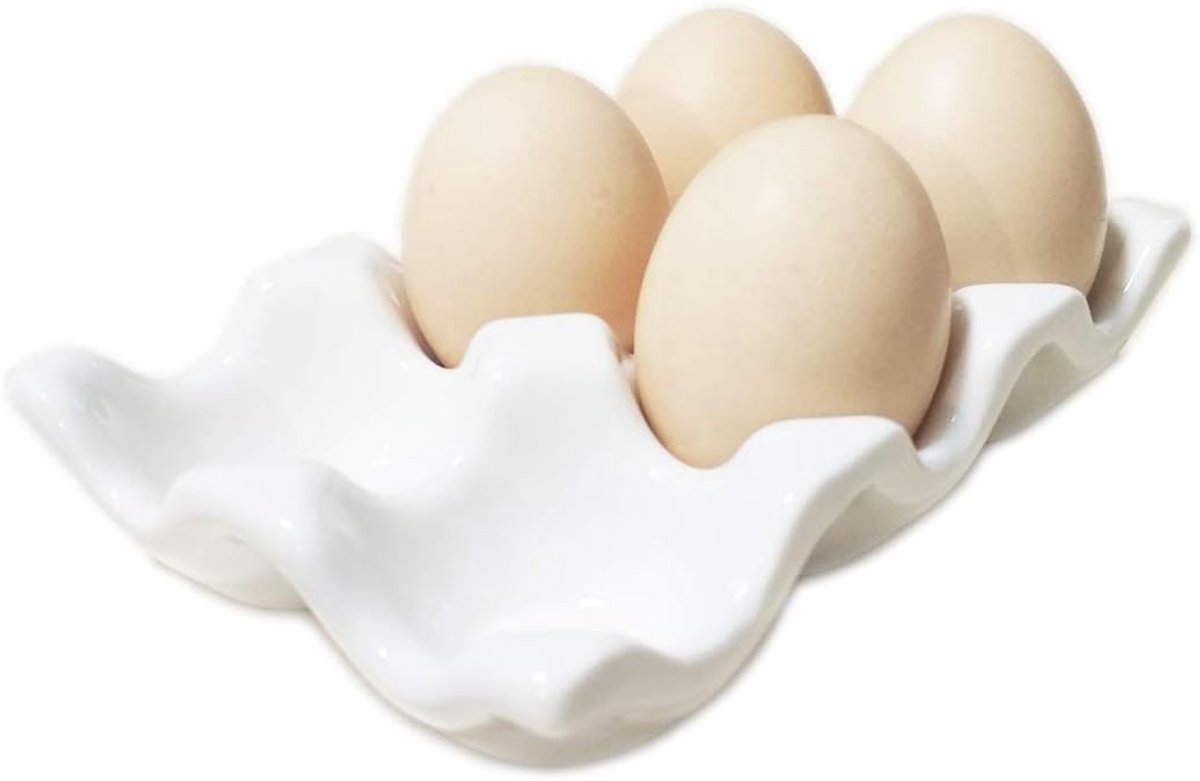 Keramische eierhouder Eierlade porselein Keuken opslag Voor 6 eieren 135x9x3 cm Wit