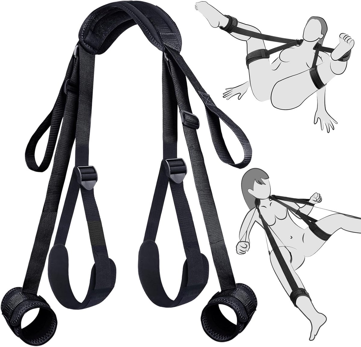 Oneay Seksspeeltjes BDSM bondage-beperkingen - Seksspeeltjes voor volwassenen: seksriemen van nek tot pols, dijbeen- en enkelbanden, verstelbare, ondeugende bedbeperkingen voor SM-spelletjes, BDSM-speeltjes voor seksueel genot voor stellen.
