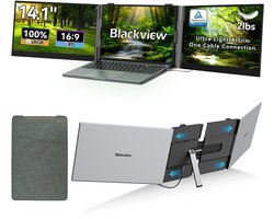 Blackview DCM6 Pro 14“ dubbele draagbare monitor – extra laptopscherm 13-17,3” – uitbreidingsscherm – dual screen – IPS Full HD – plug & play – aansluiting via één kabel – inclusief kabels en beschermhoes – grijs