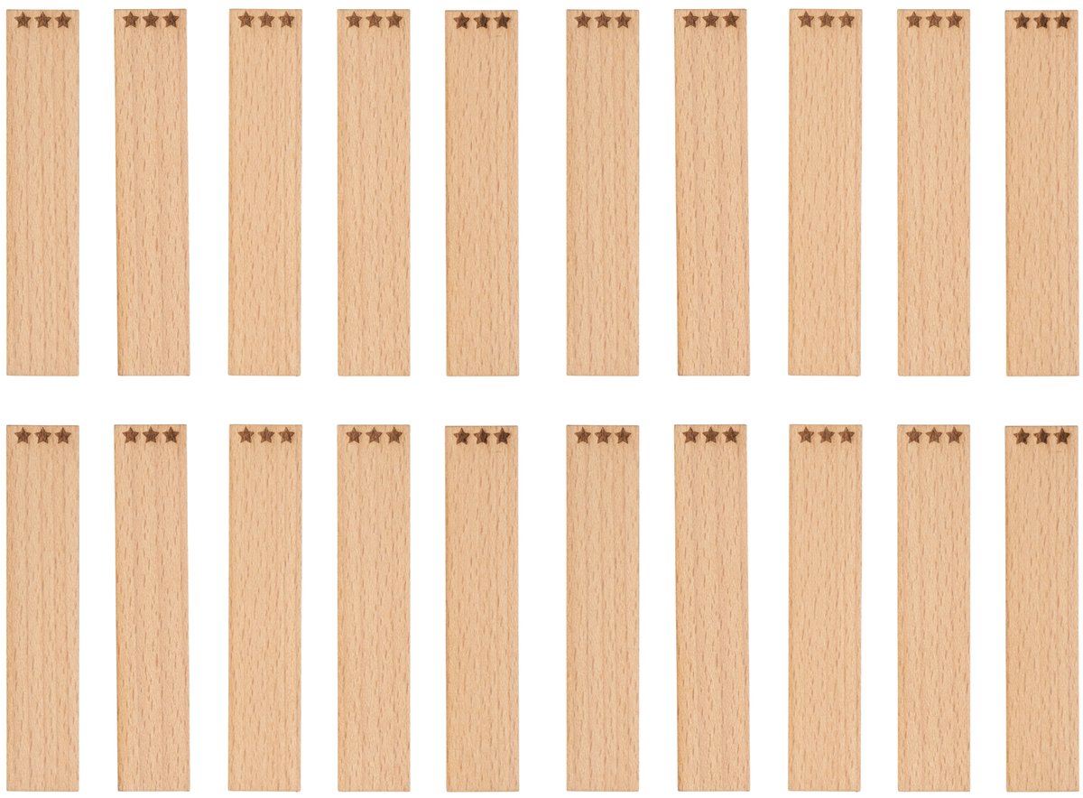 TopWosk - Houten Wicks - Sterren Gravure - 100x20x1 mm - 20 stuks