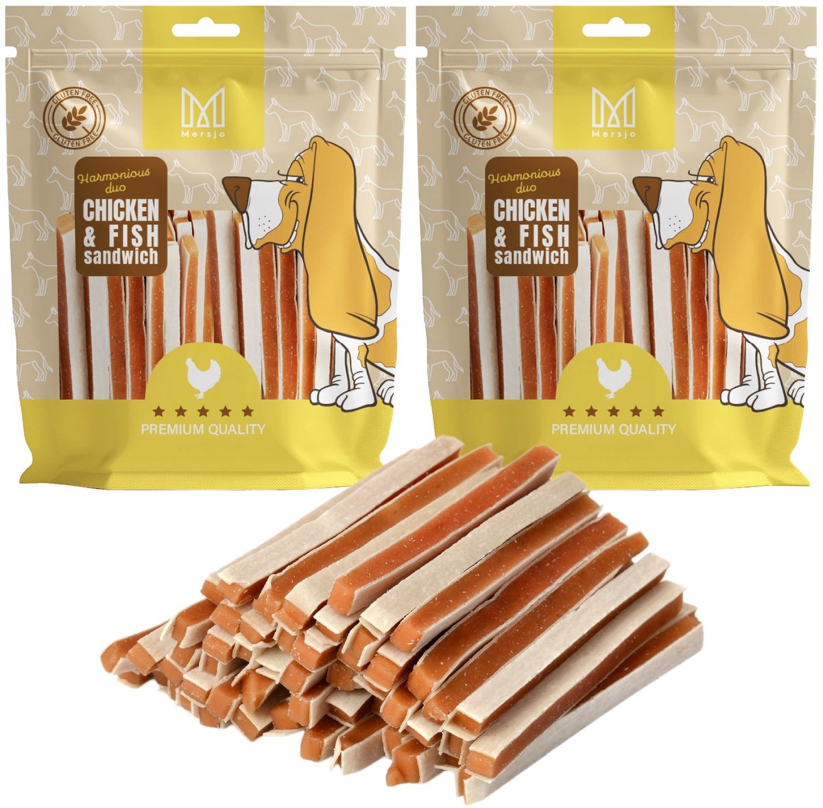 Mersjo - Hondensnack - Sandwich met Kip en Kabeljauw - 1kg - Graanvrij