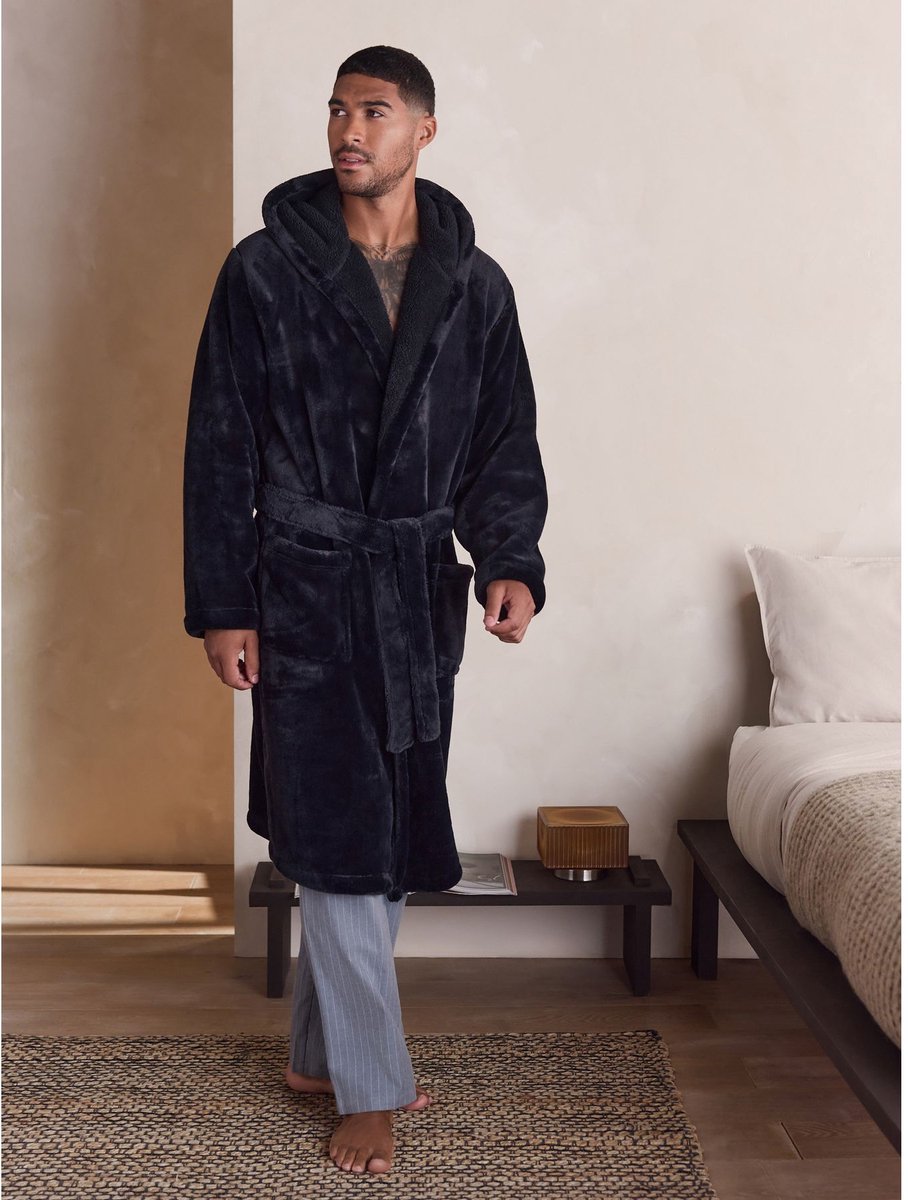 Next - Heren - Ochtendjas van fleece - Zwart
