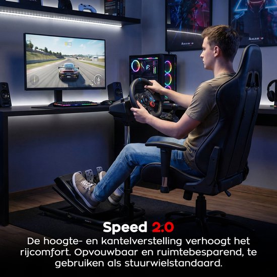 Huzaro Speed 2.0 Racestuurstandaard - Compatibel met Logitech, Fanatec & Thrustmaster - Verstelbaar, Opvouwbaar - Met Shifter Plaat - Zwart van Huzaro — afbeelding 2