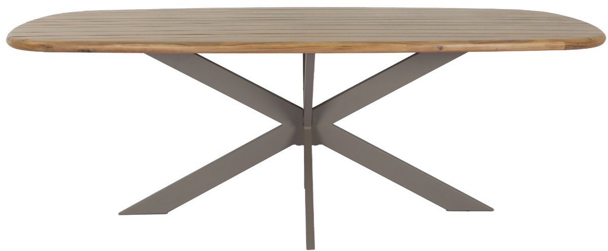 DÉJA Tuintafel Modena - Deens Ovaal, Naturel Acaciahout & Taupe Metaal - 220x110x77cm, Design Tafel voor 4-6 Personen, Weerbestendig & Duurzaam