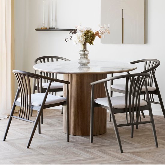 House Nordic Eettafel Athens - Rond Keramisch Wit/Bruin - Ø120x76cm