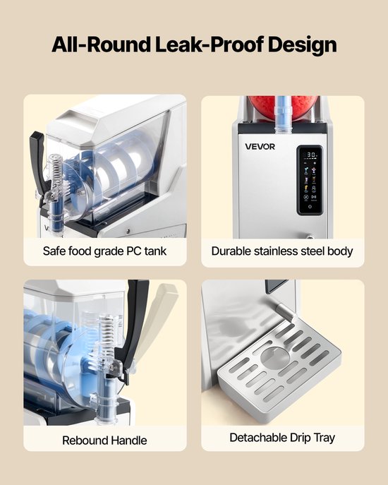 VEVOR Slushmachine 1 x 3 L, Slush-ijsmaker 350 W (Geen Ijs Nodig), Elektrische Margarita-machine met Zelfreinigende Functie, Geschikt voor Bevroren Margarita's, Frappés, Milkshakes en Shakes van Merkloos — afbeelding 5