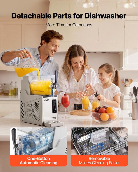 VEVOR Slushmachine 1 x 3 L, Slush-ijsmaker 350 W (Geen Ijs Nodig), Elektrische Margarita-machine met Zelfreinigende Functie, Geschikt voor Bevroren Margarita's, Frappés, Milkshakes en Shakes van Merkloos — afbeelding 4